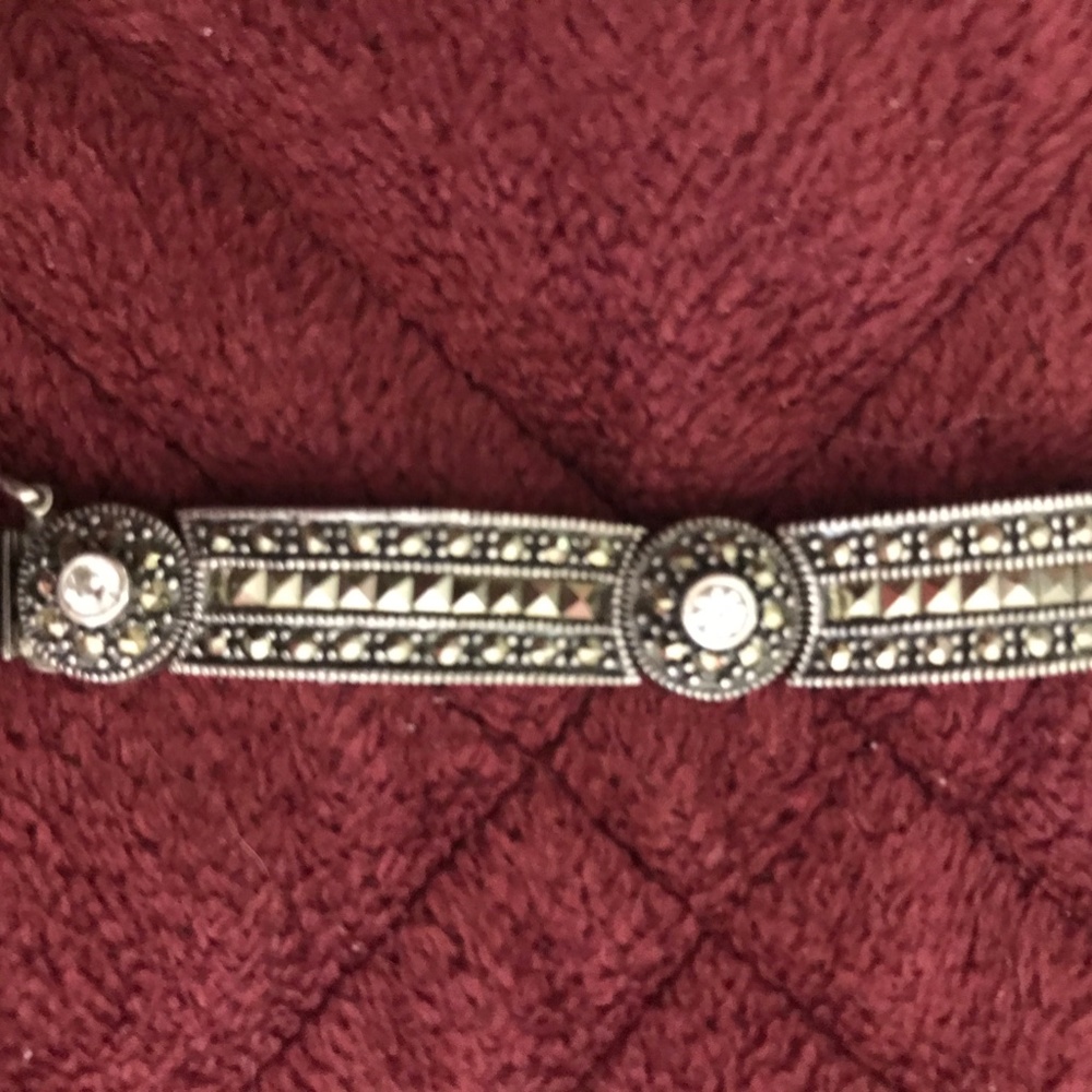 Silver-Tone Marcasite Crystal Accent Bracelet - Silver